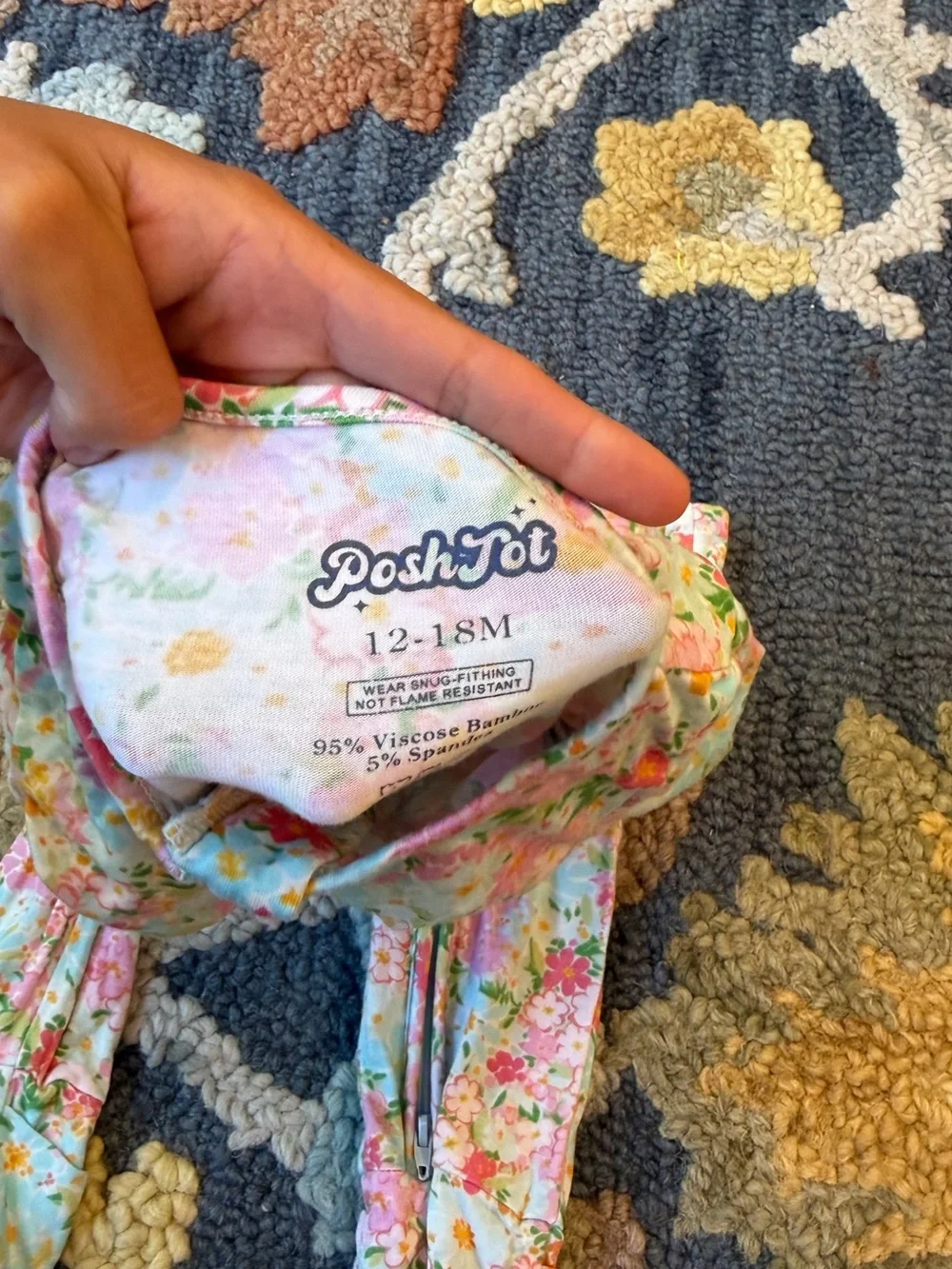Posh Floral Zip-Front Kids Pajama in Pink, Blue, Green Bamboo Cozy PJ One Piece